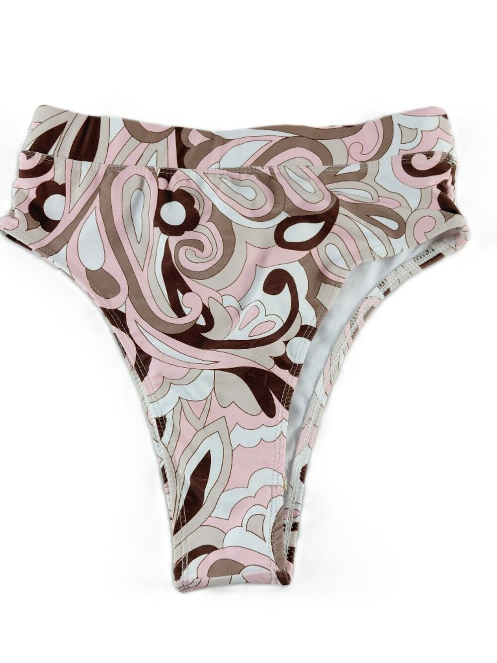 Refuge High Cut Cheeky Bikini Bottom Women's Size XS Brown Pink White Paisley